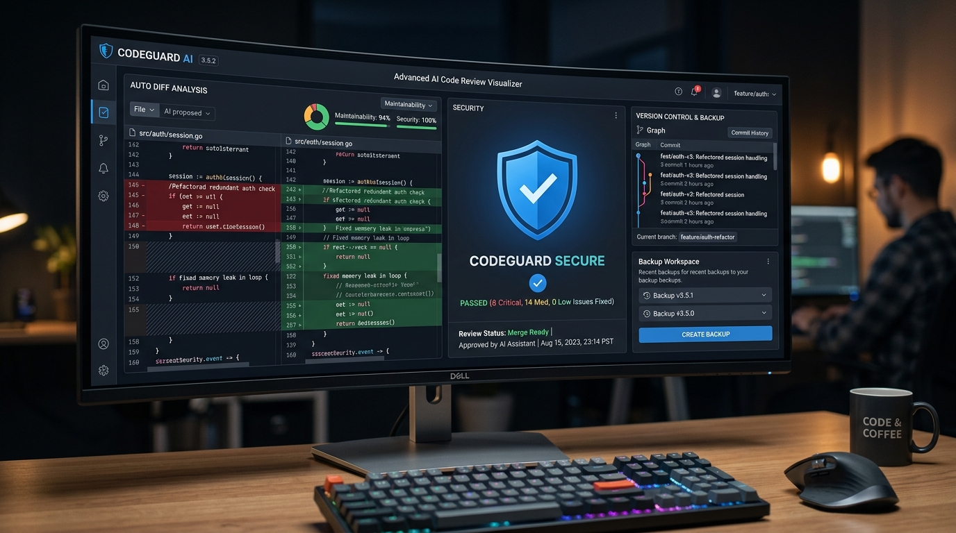 AI Desk Kódellenőrző, Biztonsági Mentés és Diff Ellenőrző Felület